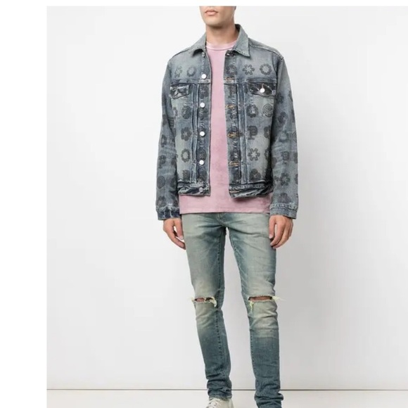 PURPLE BRAND MONOGRAM PRINT FADED DENIM JACKET SIZE LARGE - Picture 5 of 14